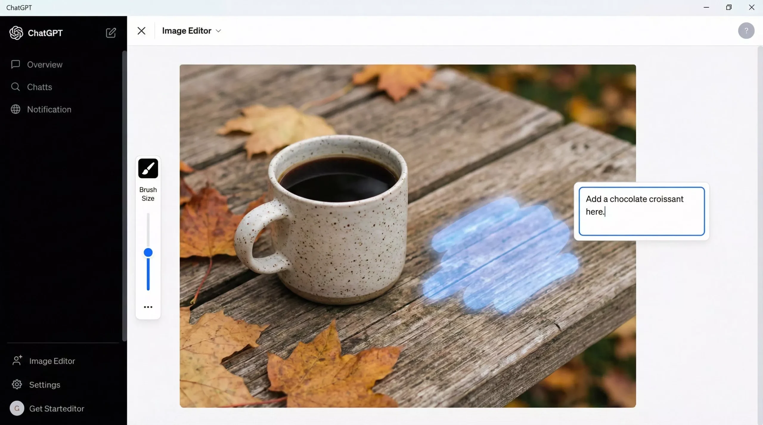 نحوه استفاده از ابزار براش انتخاب در GPT Image 1.5 برای مشخص کردن ناحیه ویرایش و افزودن دستور متنی.