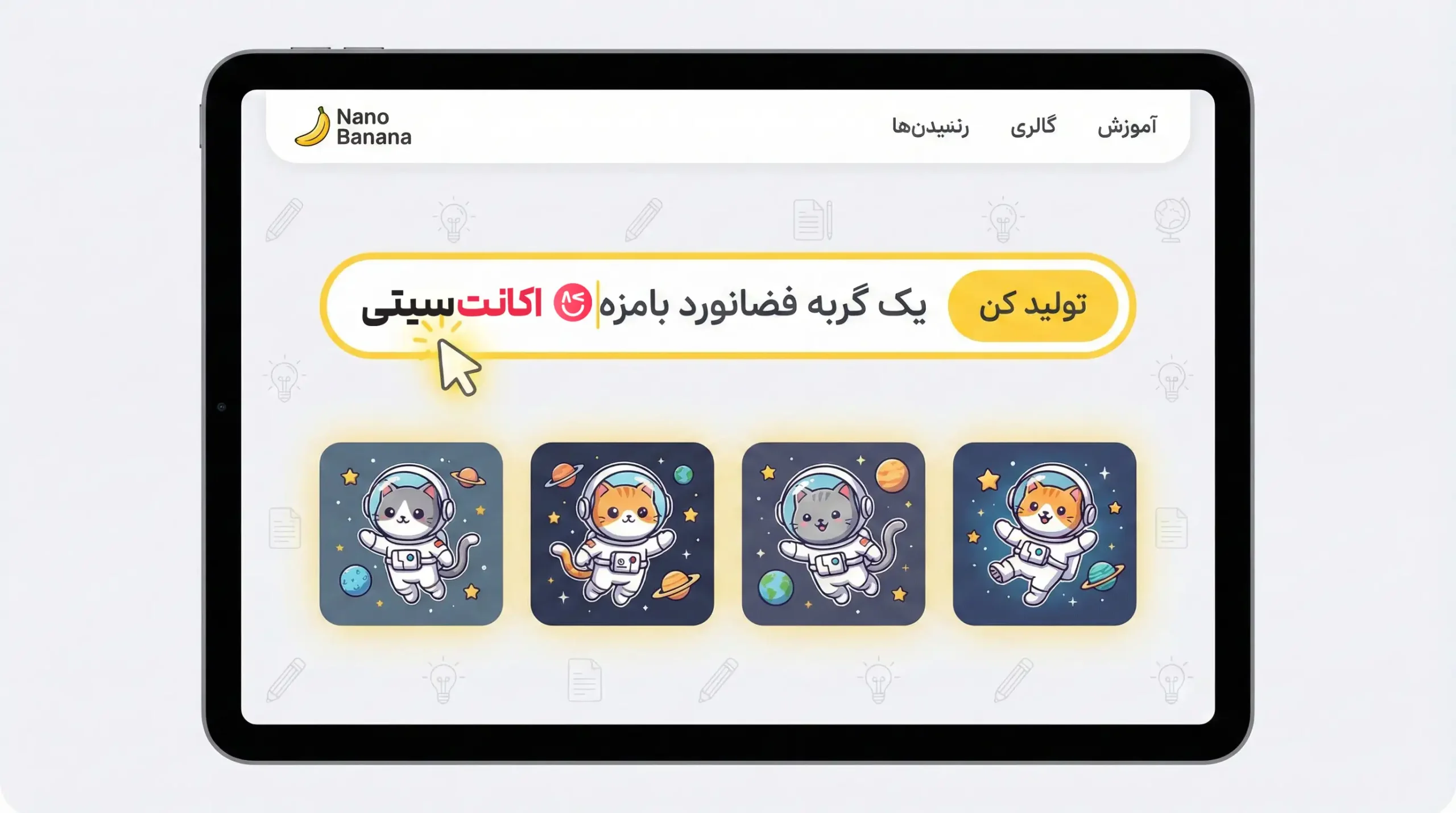 محیط کاربری نانو بنانا برای نوشتن پرامپت فارسی و ساخت عکس